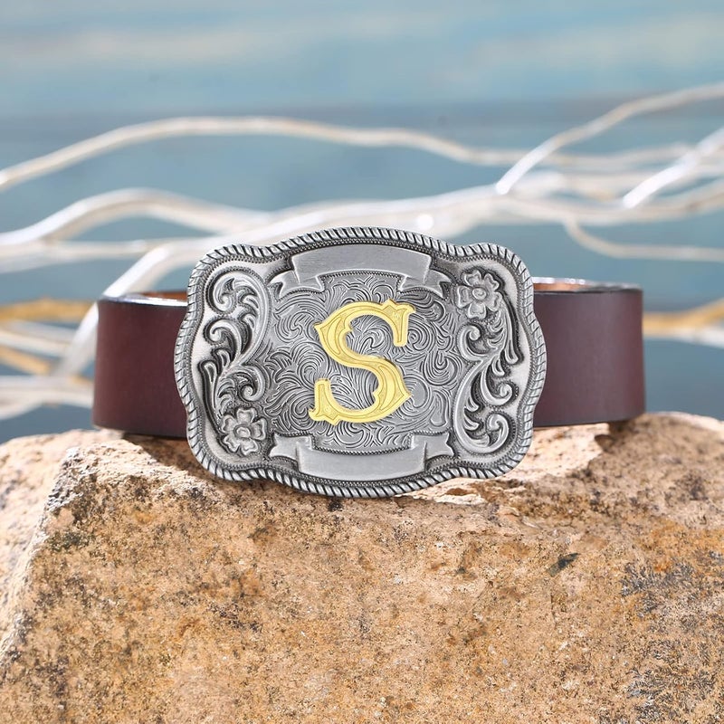 QQA Western Cowboy/Cowgirl Initial Belt Buckle Letter ABC to Z Upgrade Design for Men and Women - Image 3